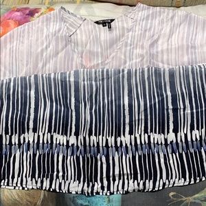 Nic + Zoe striped top with gray black and blue 75 percent silk